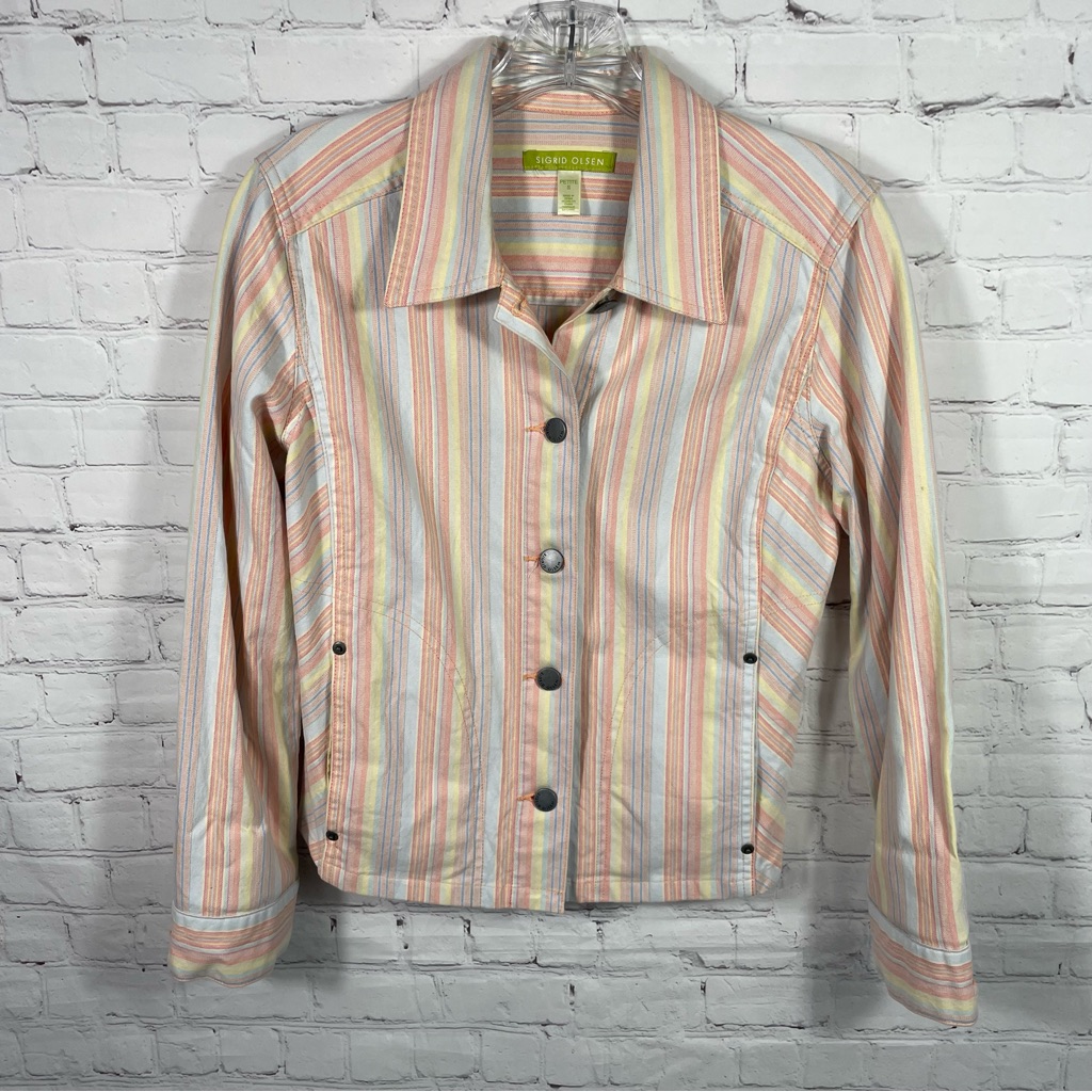 Sigrid Olsen Lightweight Pastel Striped Denim Jacket Size Small Petite**